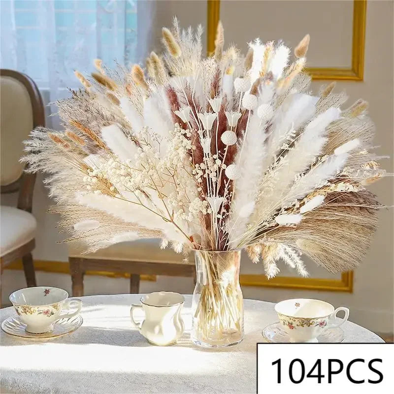 105pcs Natural Dried Flowers Pampas Floral Bouquet Country Home Decoratior Arrangement
