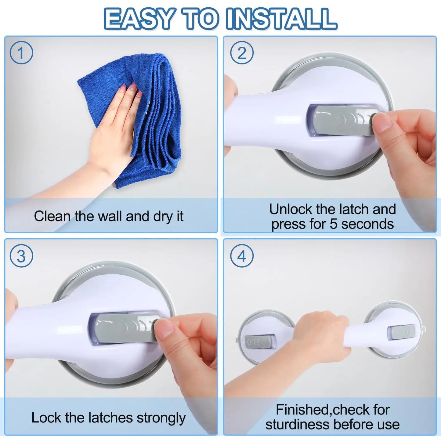 1 to 2 Pieces Shower Handle Grab Bars for Bathtubs and Showers Suction Bar Handles for Elderly Seniors Safety Bathroom Grip