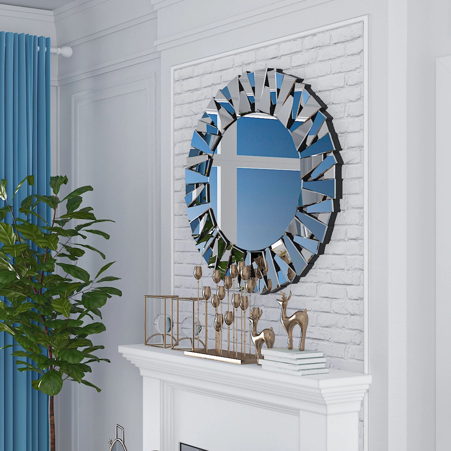 32" Wall Mirrors Decorative Round Sunburst Mirror Modern