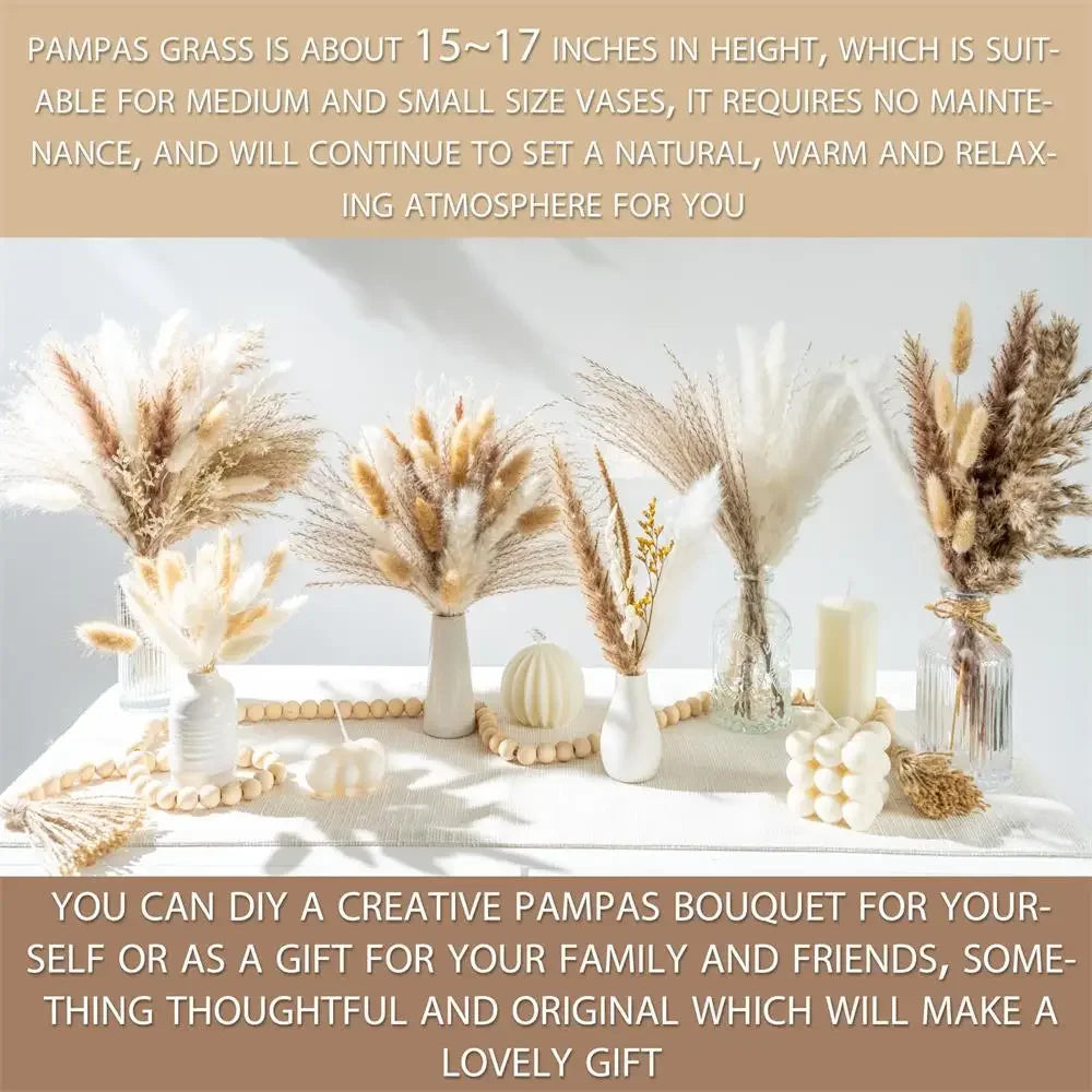 105pcs Natural Dried Flowers Pampas Floral Bouquet Country Home Decoratior Arrangement