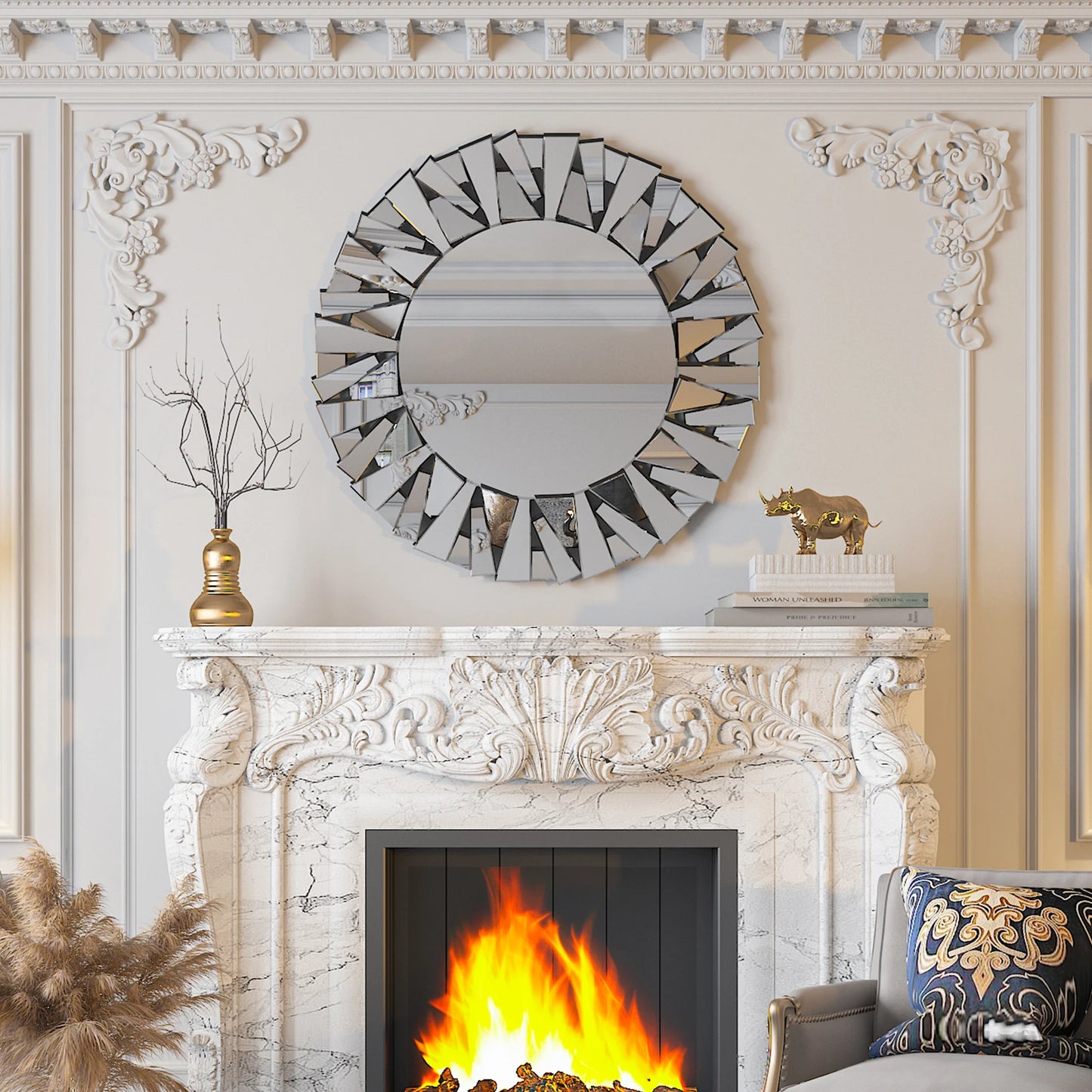32" Wall Mirrors Decorative Round Sunburst Mirror Modern