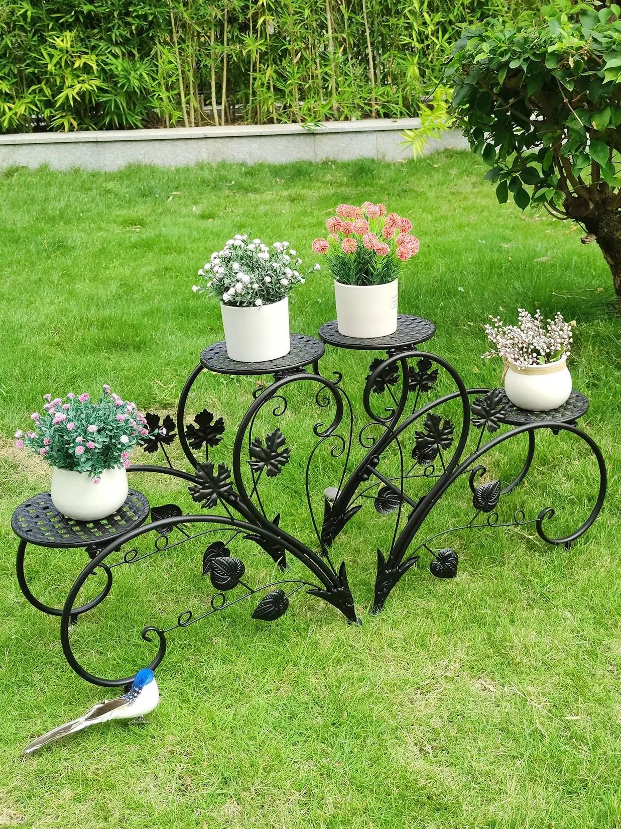 2PCS Rustproof Metal Plant Stand 4 Potted Flower Display Rack Shelf for Garden
