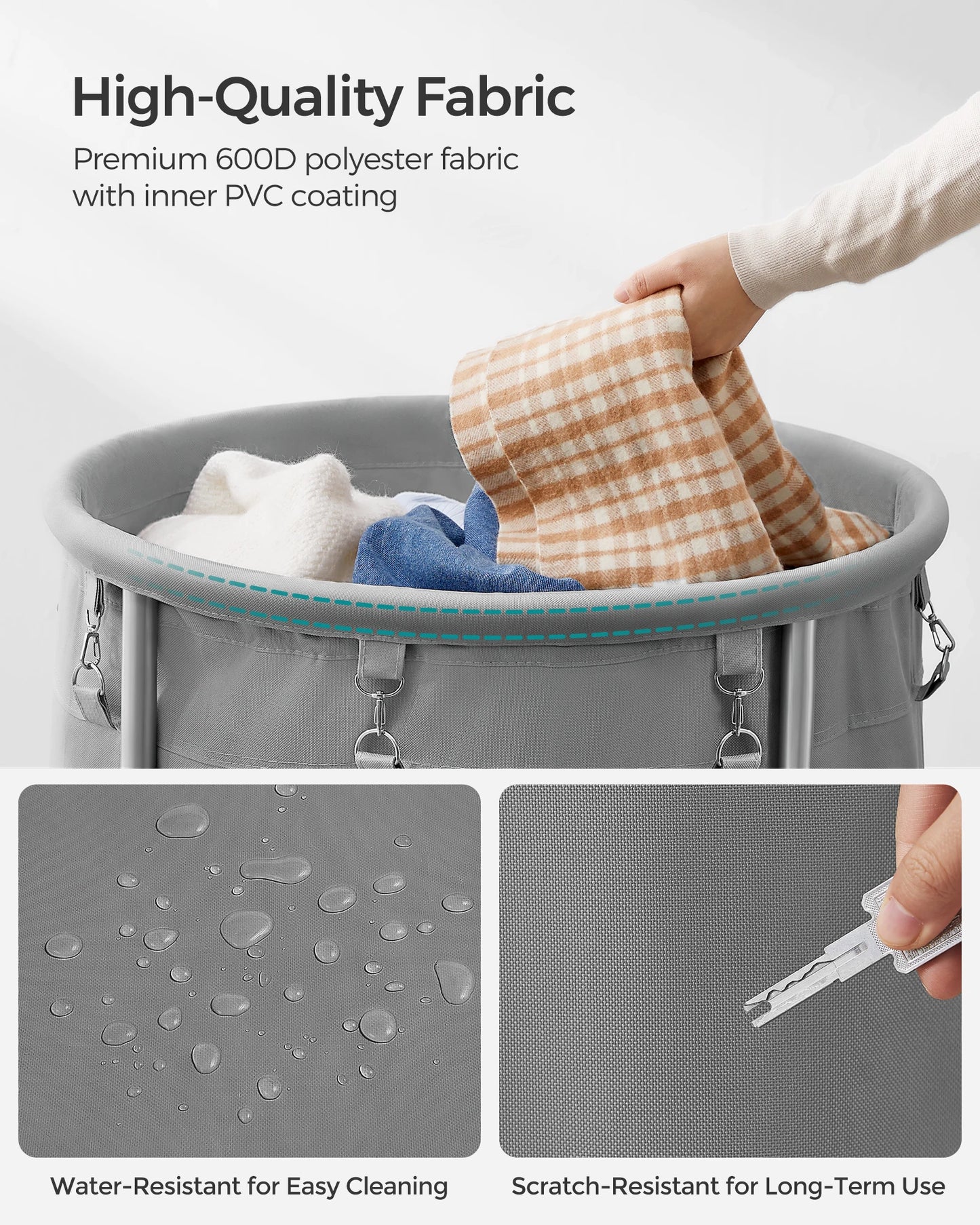 Songmics Laundry Basket with Wheels Rolling Laundry Hamper 45 Gallon Round Laundry Cart with Steel Frame and Removable Bag