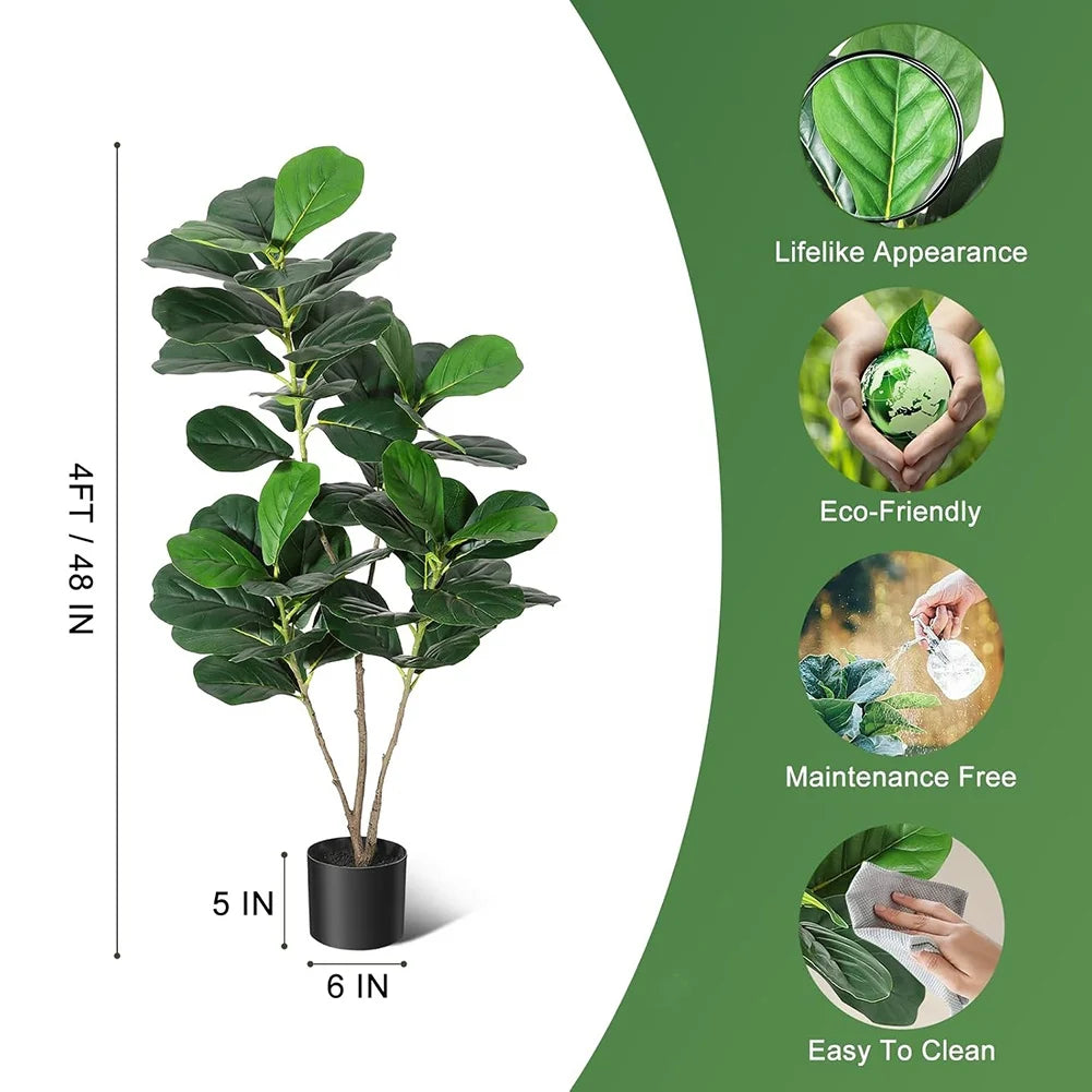 Artificial Tree Faux Fiddle Leaf Fig Tree 4ft Tall For Home Decor