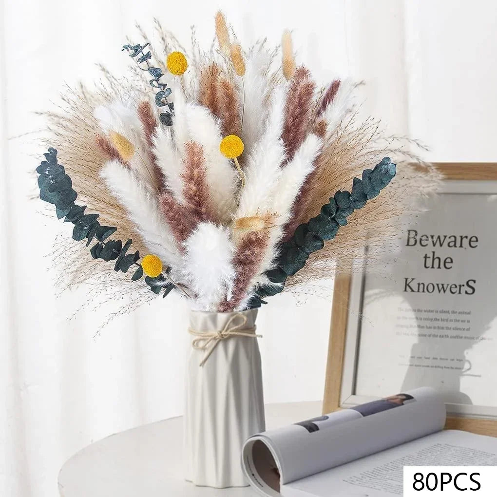 105pcs Natural Dried Flowers Pampas Floral Bouquet Country Home Decoratior Arrangement