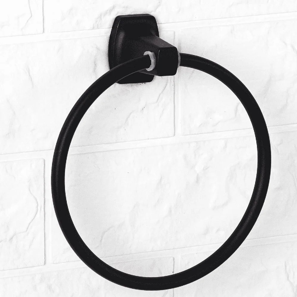 4 Piece Wall Mount Steel Towel Holder Set Bathroom Hardware Matte Black Towel Bar Ring Hook Toilet Paper Holder Rust Resistant