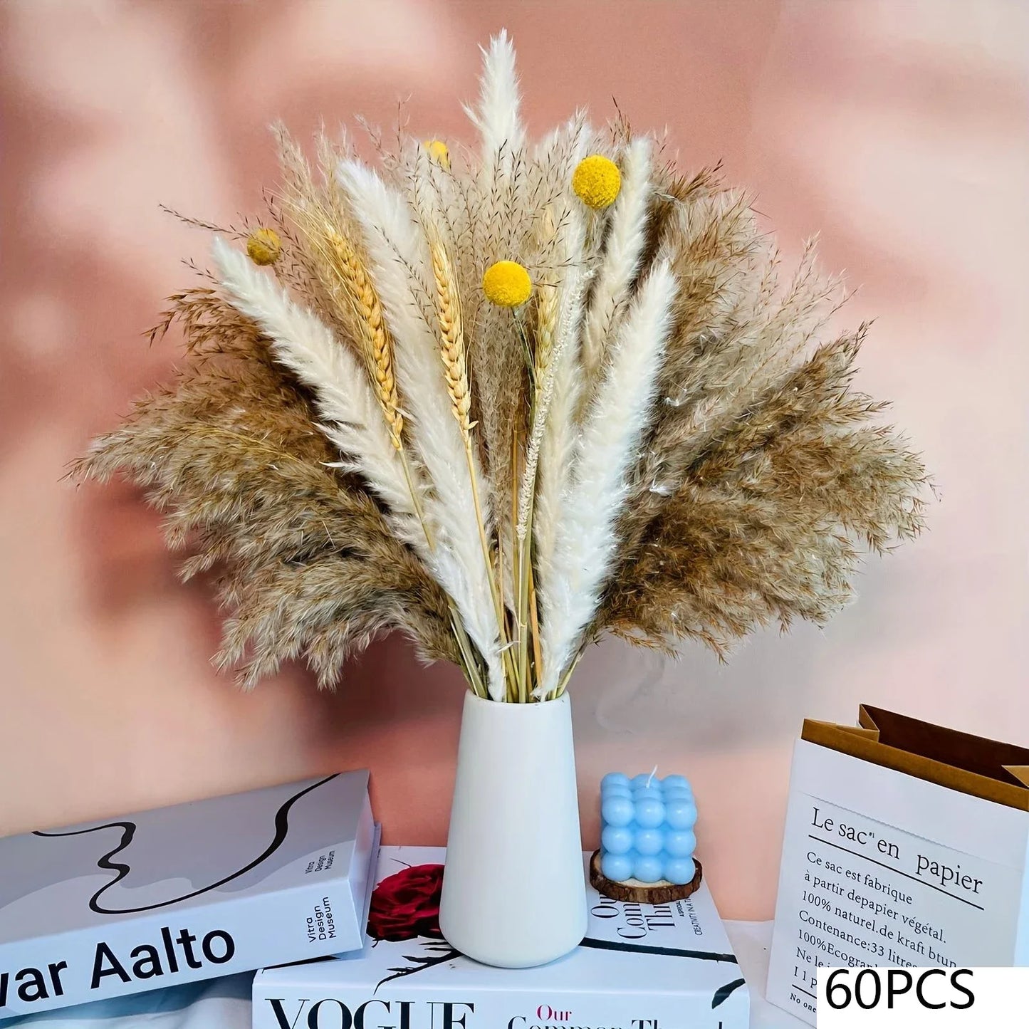 105pcs Natural Dried Flowers Pampas Floral Bouquet Country Home Decoratior Arrangement