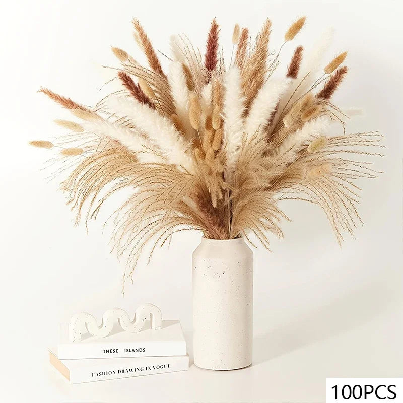 105pcs Natural Dried Flowers Pampas Floral Bouquet Country Home Decoratior Arrangement