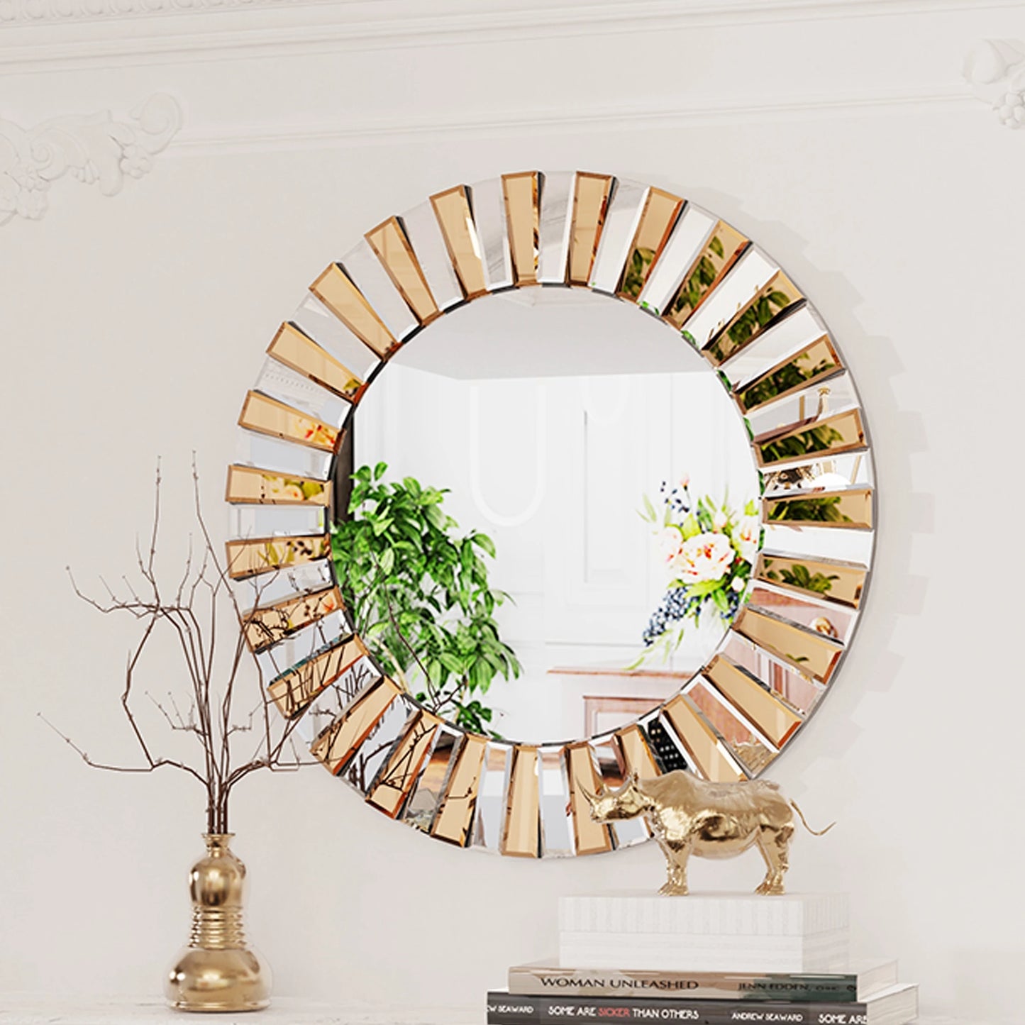 Decorative Mirrors Round Sunburst Wall Mirror Beveled Edge