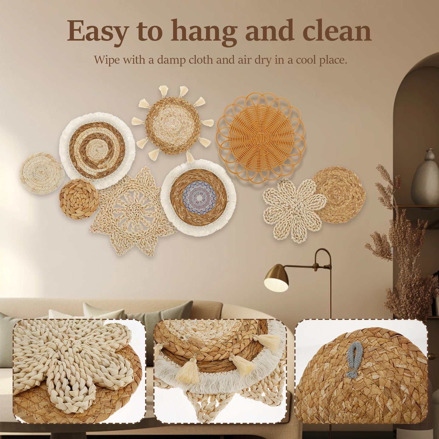 9Pcs Bohemia Wall Hanging Decor Wall Basket Boho Home Decoration Handma t