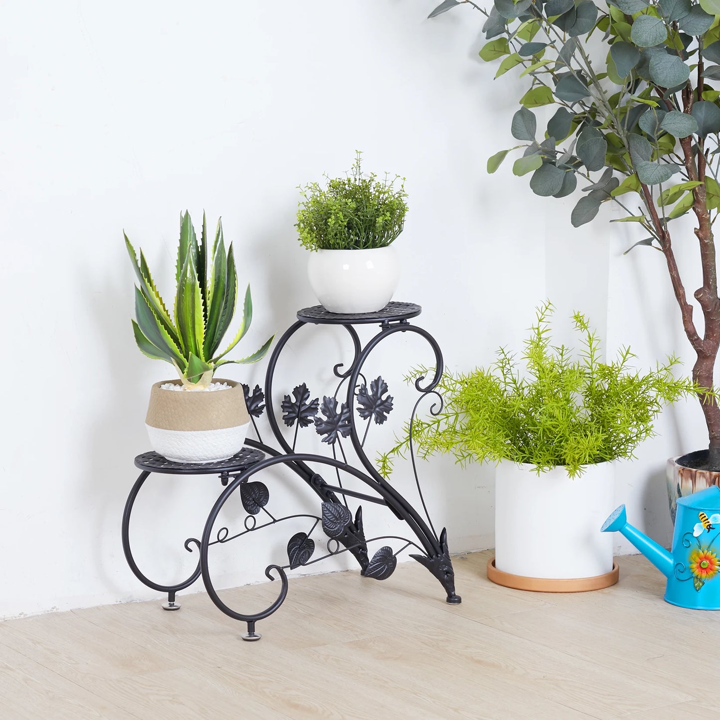 2PCS Rustproof Metal Plant Stand 4 Potted Flower Display Rack Shelf for Garden
