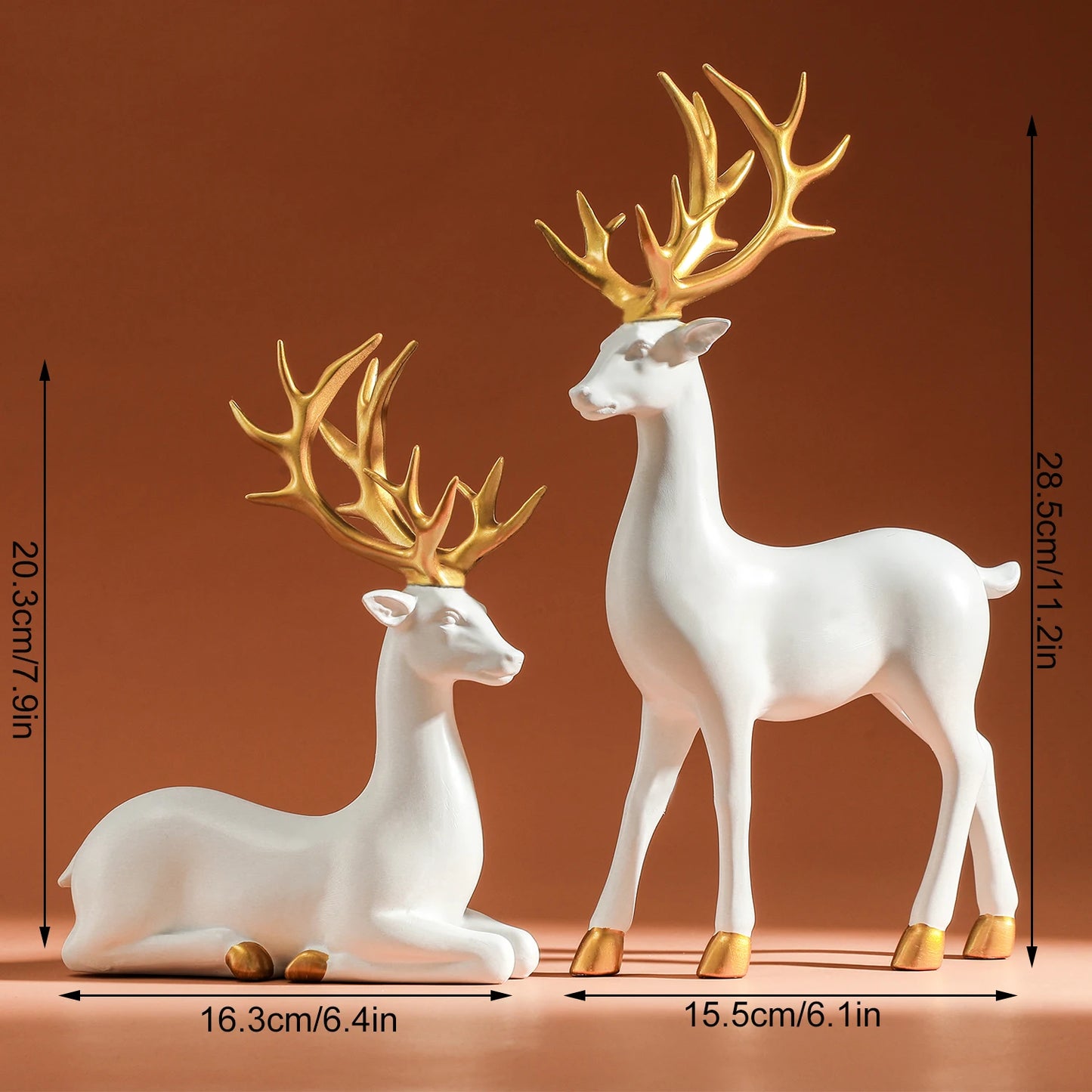White Resin Reindeer Statue Deer Sculpture Tabletop Ornament