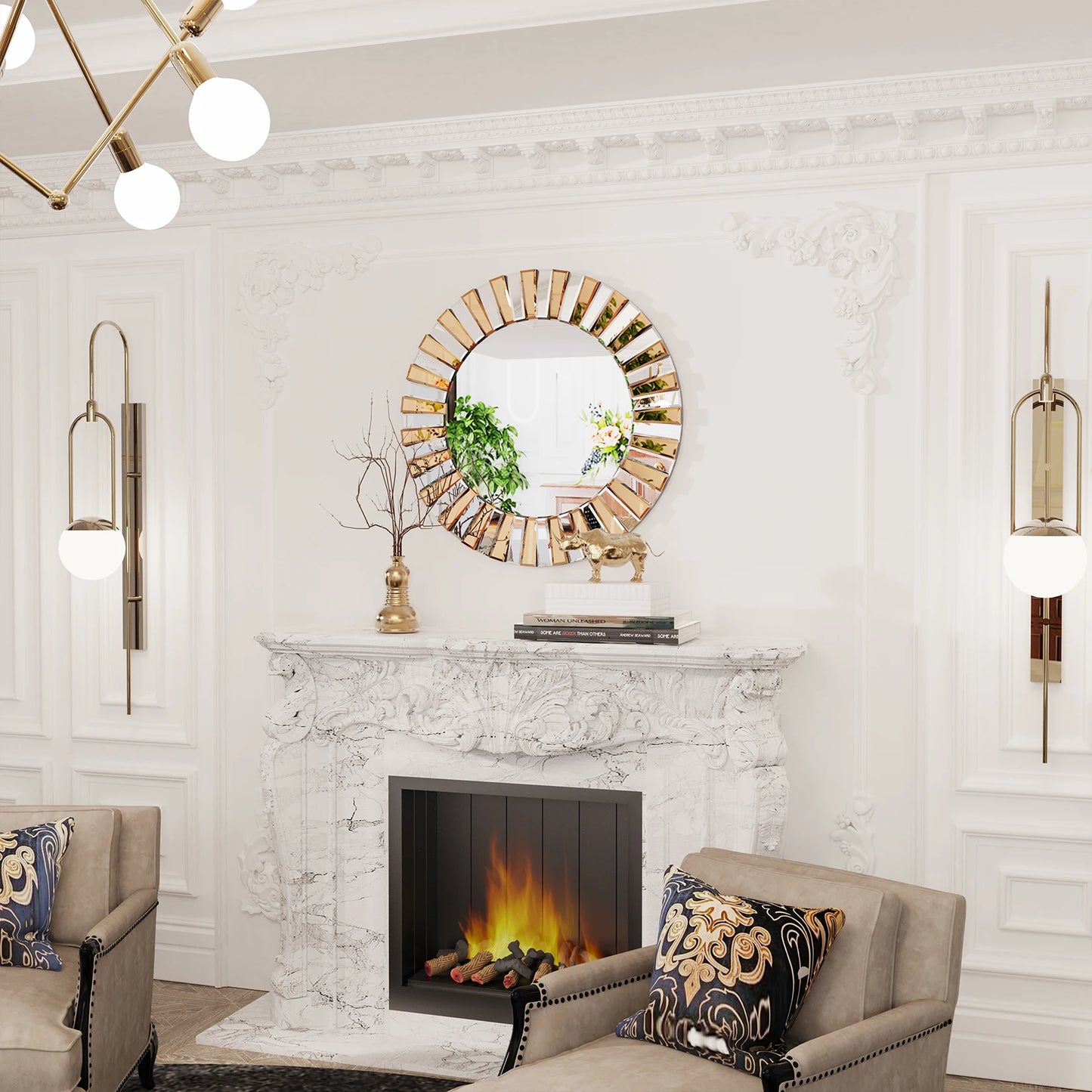 Decorative Mirrors Round Sunburst Wall Mirror Beveled Edge