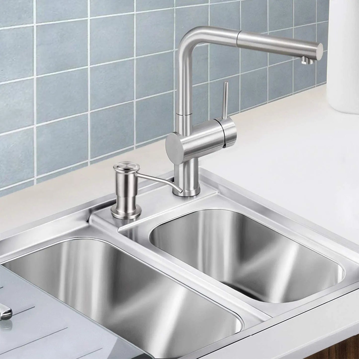 Samodra Liquid Soap Dispenser 500ml Stainless Steel Pump for Kitchen Sink Chrome Brushed Nickel