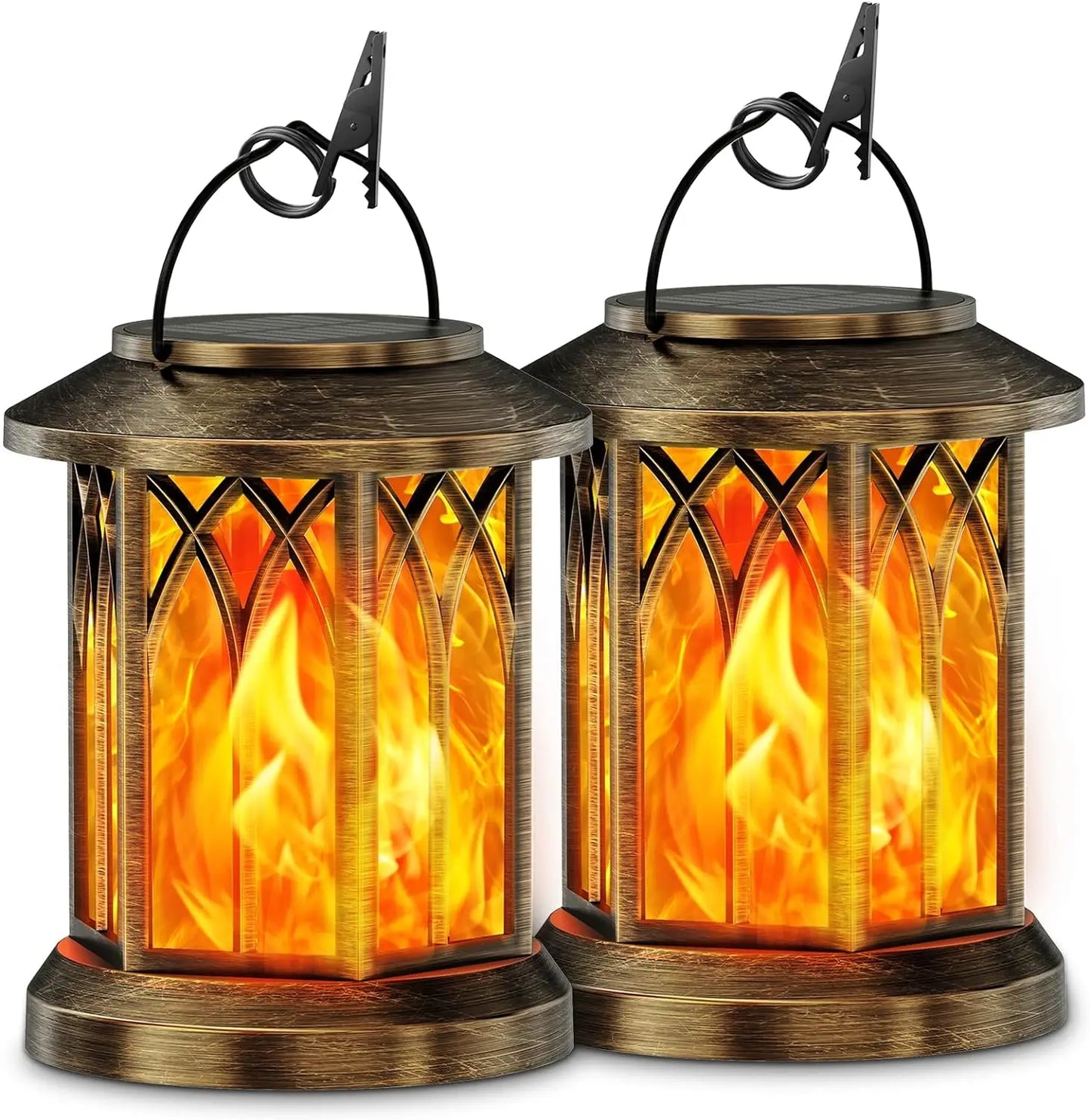 2 Pack Upgraded Flickering Flame Solar Lanterns Lights