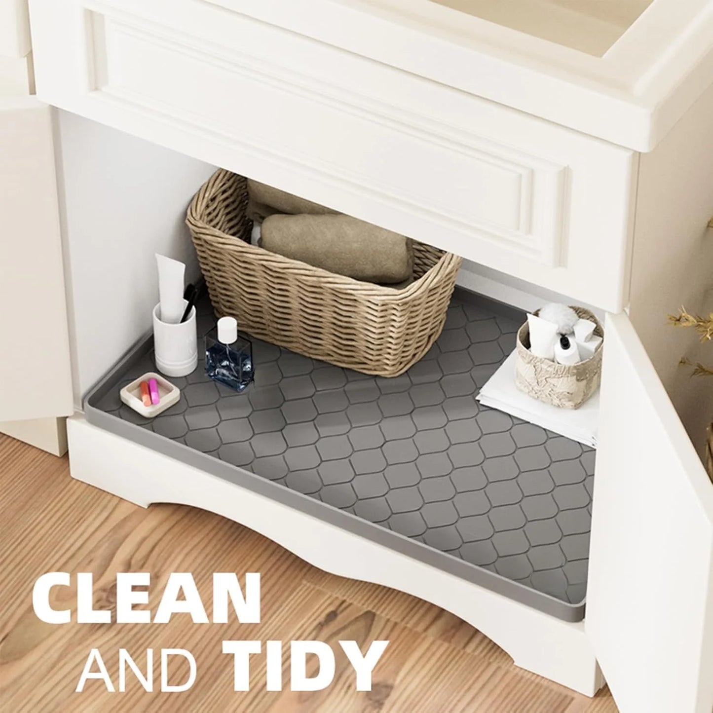 Waterproof Under Sink Mat 34 Inch x 22 Inch Cabinet Liner for Kitchen and Bathroom Shelf Protector Silicone Under Sink Tray