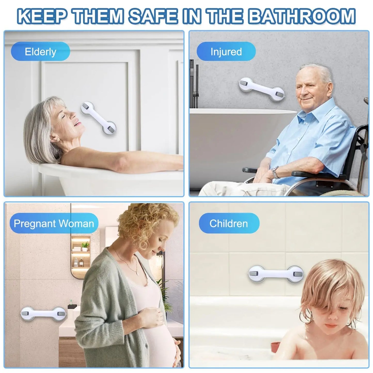 1 to 2 Pieces Shower Handle Grab Bars for Bathtubs and Showers Suction Bar Handles for Elderly Seniors Safety Bathroom Grip