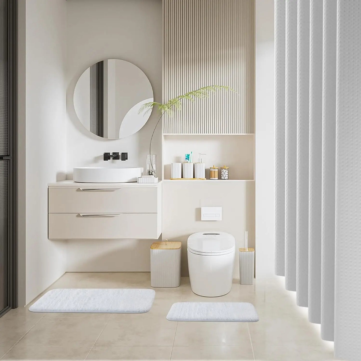 24PCS Bathroom Accessories Set with Shower Curtain Rugs Trash Can Toilet Brush Holder and Soap Dispenser Stylish and Functional Bath Decor