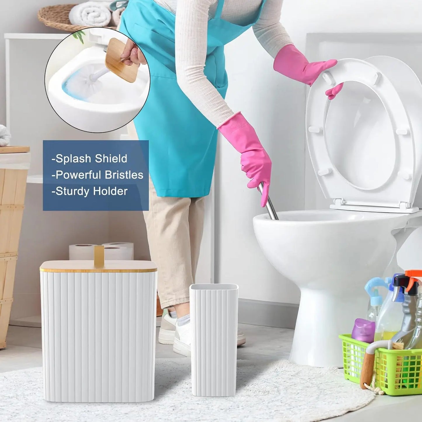 24PCS Bathroom Accessories Set with Shower Curtain Rugs Trash Can Toilet Brush Holder and Soap Dispenser Stylish and Functional Bath Decor