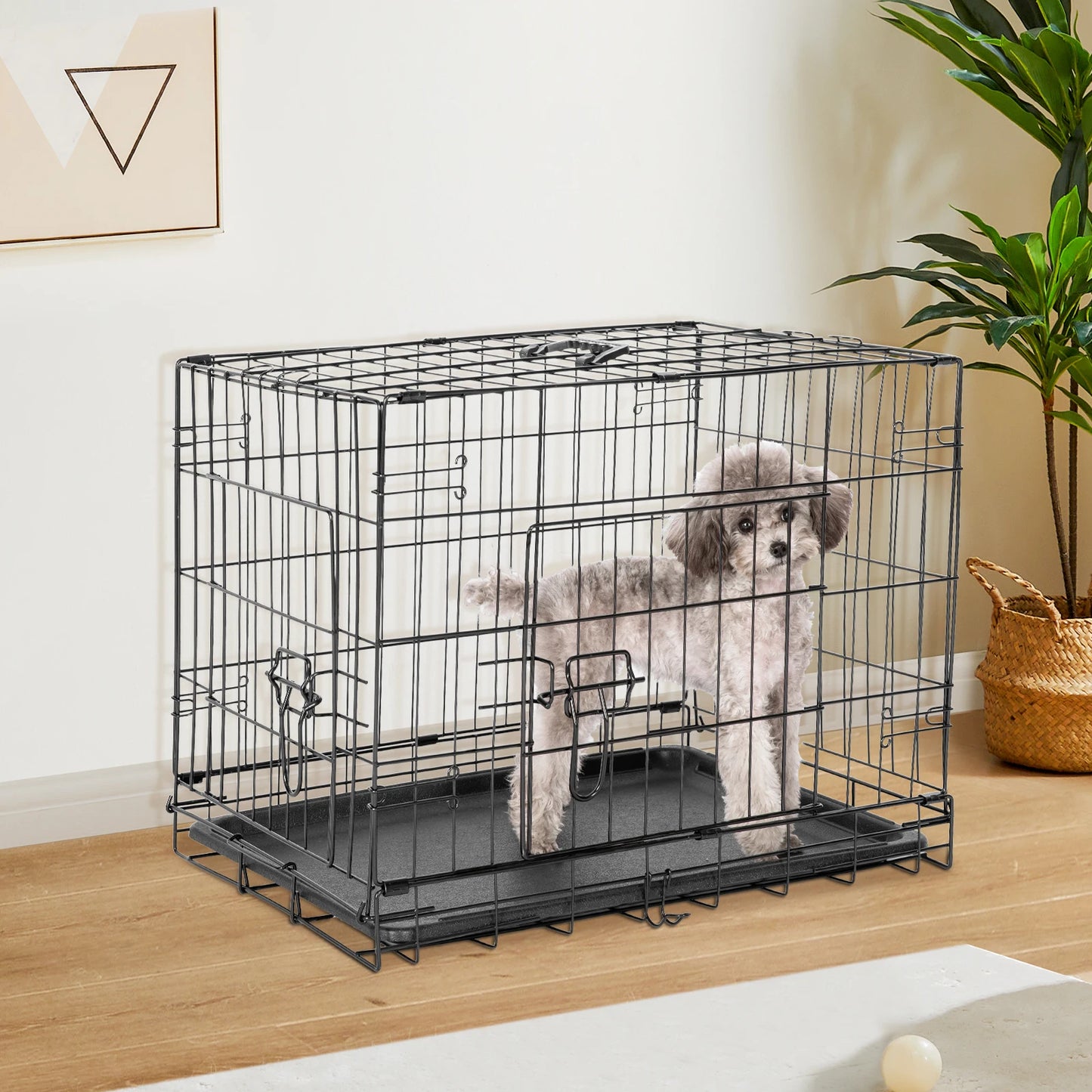 JHK Double Door Folding Metal Wire Dog Cage with Plastic Leak-Proof Pan Tray Extra Large Pet