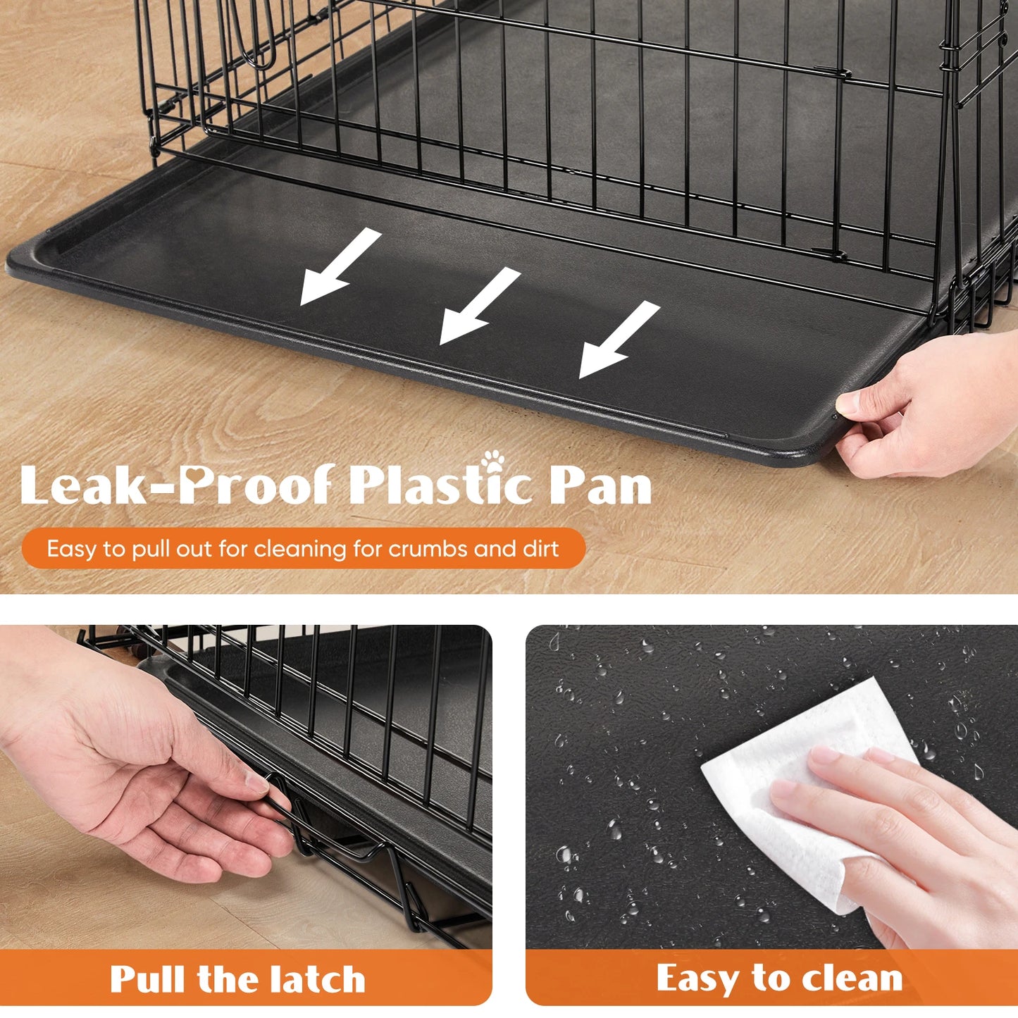 JHK Double Door Folding Metal Wire Dog Cage with Plastic Leak-Proof Pan Tray Extra Large Pet