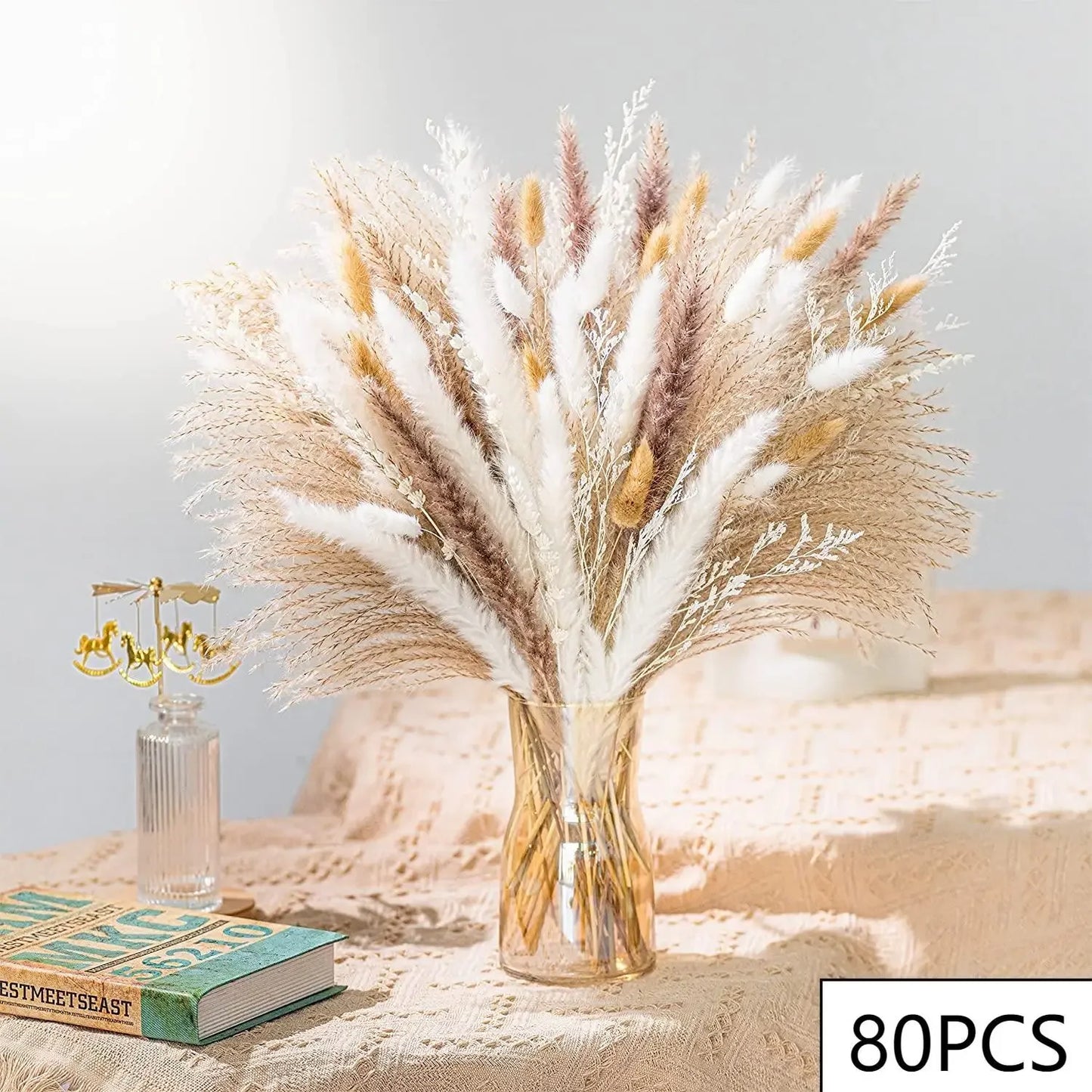 105pcs Natural Dried Flowers Pampas Floral Bouquet  Country Home Decoratior Arrangement