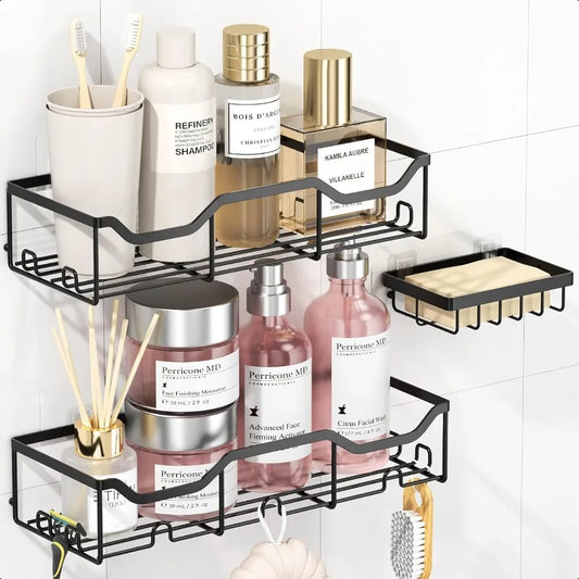 Shower Caddy 4 Pack Self Adhesive Shelves Rustproof Large Capacity Bathroom Organizer No Drilling Rack Storage