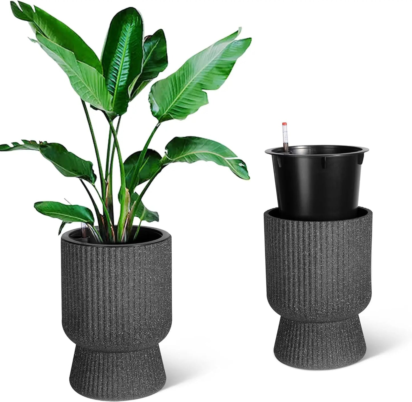 14 Inch Self Watering Plant Pots Set of 2 with Drainage Holes Tall Planters for Indoor Plants and Flowers