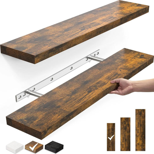 Floating Shelves Set of 2 22.5 Inch Wall Mounted Wood Shelves for Bathroom Bedroom Living Room Kitchen Rustic Brown