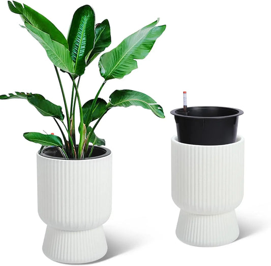 14 Inch Self Watering Plant Pots Set of 2 with Drainage Holes Tall Planters for Indoor Plants and Flowers