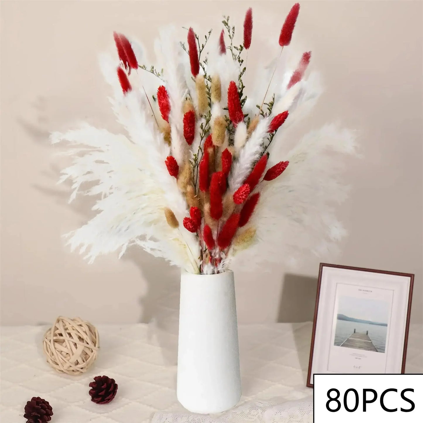 105pcs Natural Dried Flowers Pampas Floral Bouquet  Country Home Decoratior Arrangement