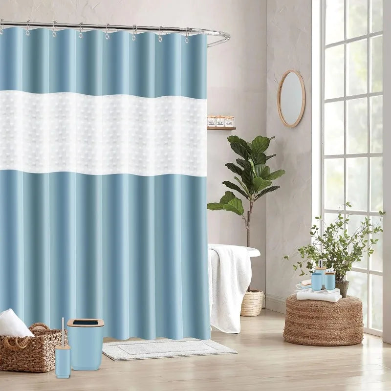 Blue Bathroom Accessories Set 24 Pieces with Shower Curtain and Trash Can for Home Décor and Gifts