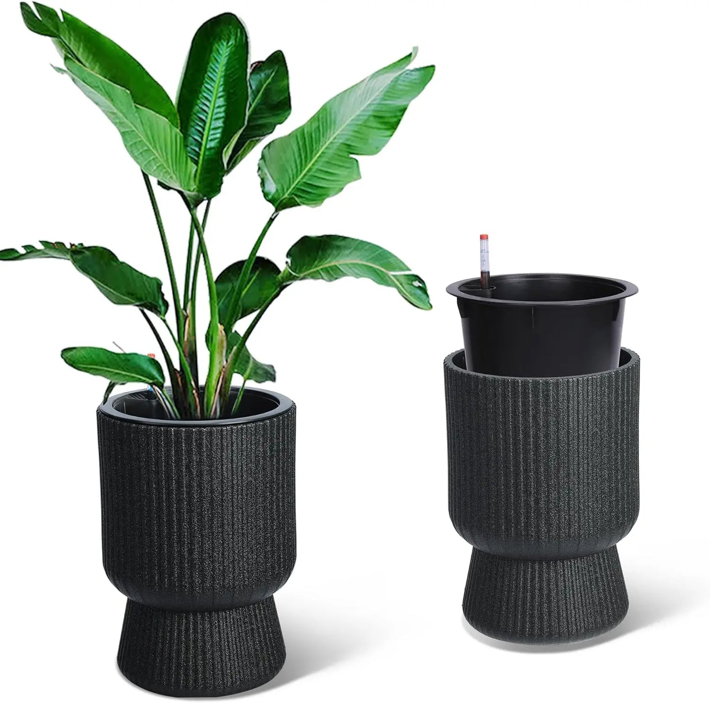 14 Inch Self Watering Plant Pots Set of 2 with Drainage Holes Tall Planters for Indoor Plants and Flowers