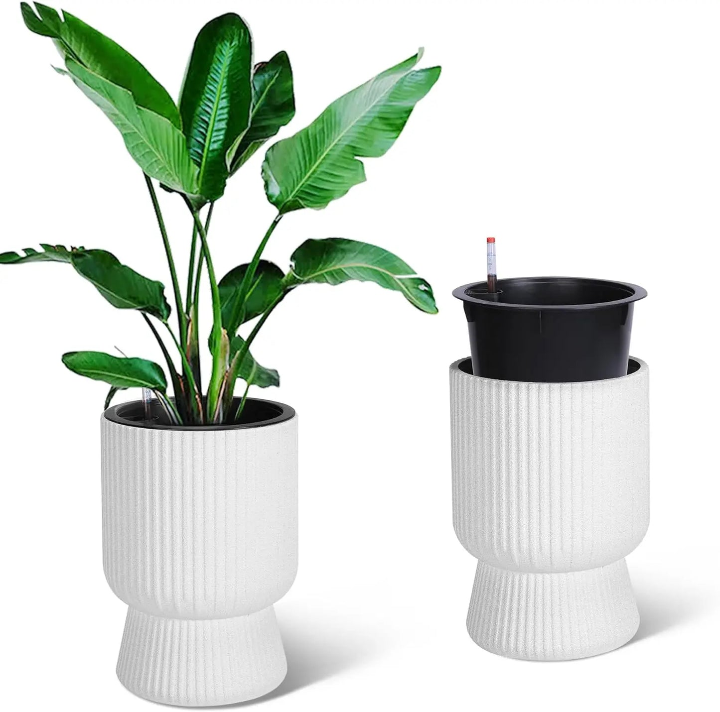 14 Inch Self Watering Plant Pots Set of 2 with Drainage Holes Tall Planters for Indoor Plants and Flowers