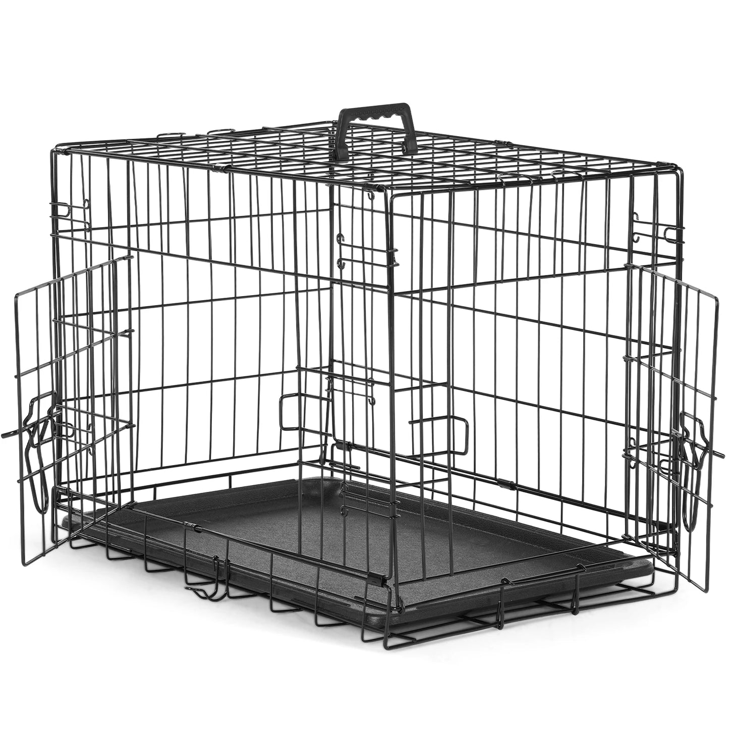 JHK Double Door Folding Metal Wire Dog Cage with Plastic Leak-Proof Pan Tray Extra Large Pet