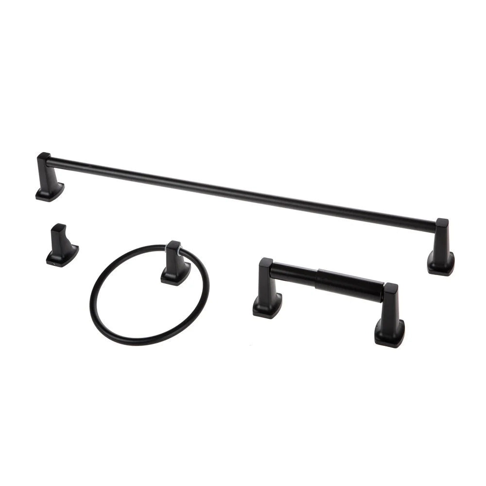 4 Piece Wall Mount Steel Towel Holder Set Bathroom Hardware Matte Black Towel Bar Ring Hook Toilet Paper Holder Rust Resistant