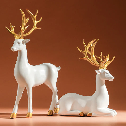 White Resin Reindeer Statue Deer Sculpture Tabletop Ornament
