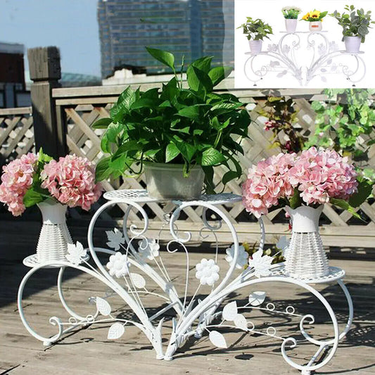 2PCS Rustproof Metal Plant Stand 4 Potted Flower Display Rack Shelf for Garden