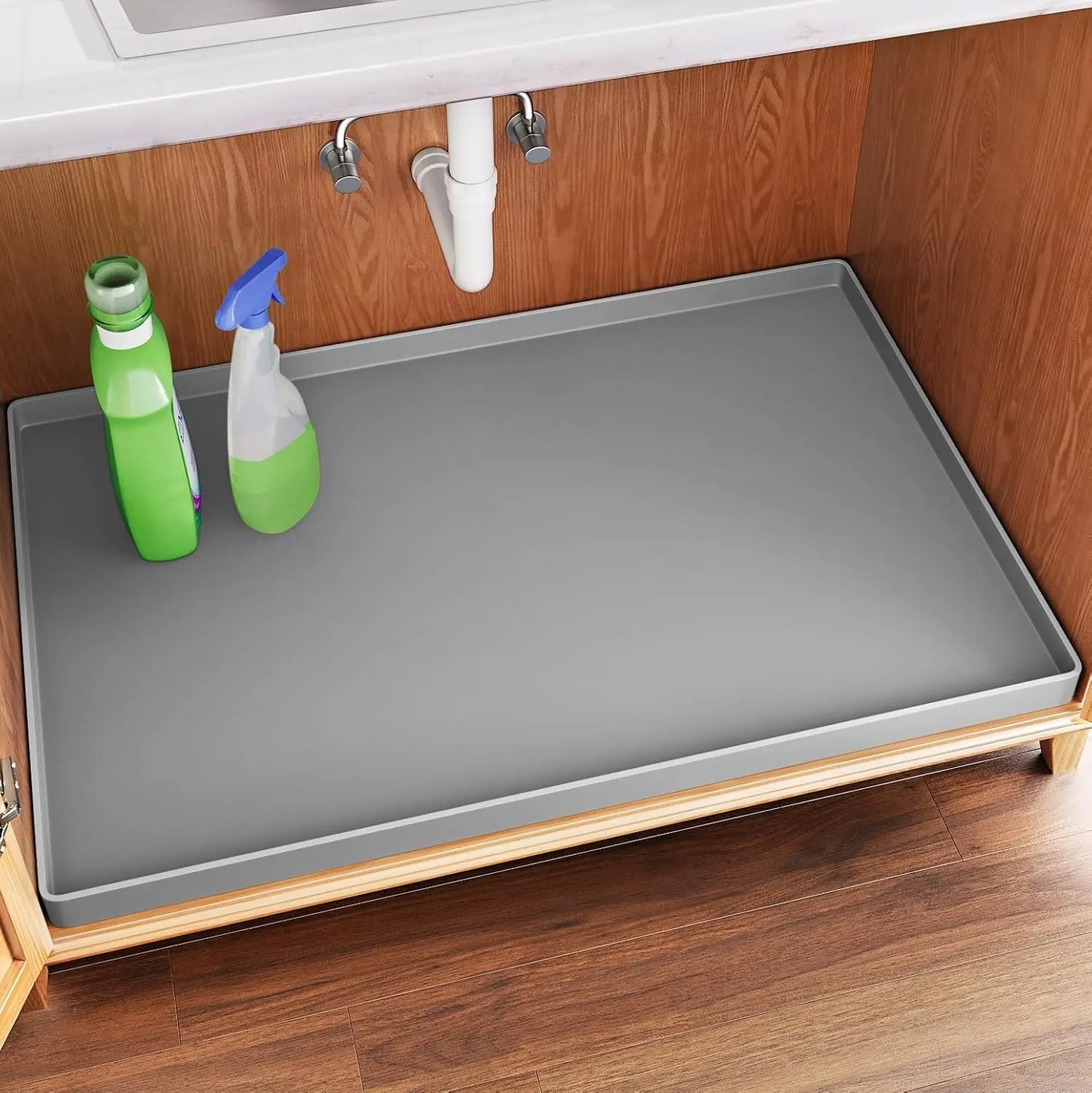 Waterproof Under Sink Mat 34 Inch x 22 Inch Cabinet Liner for Kitchen and Bathroom Shelf Protector Silicone Under Sink Tray