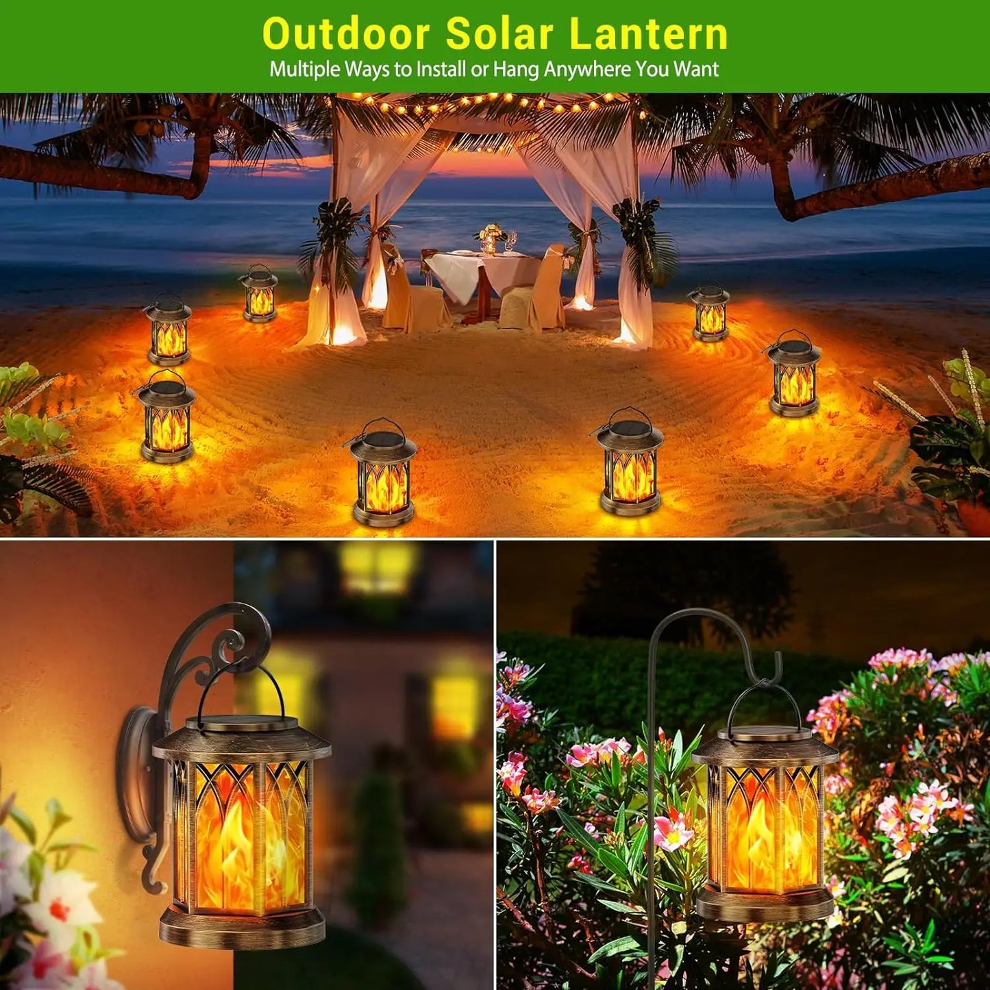 2 Pack Upgraded Flickering Flame Solar Lanterns Lights