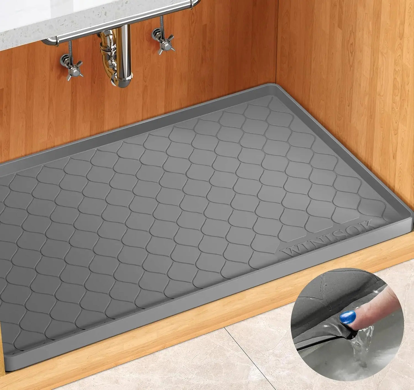 Waterproof Under Sink Mat 34 Inch x 22 Inch Cabinet Liner for Kitchen and Bathroom Shelf Protector Silicone Under Sink Tray