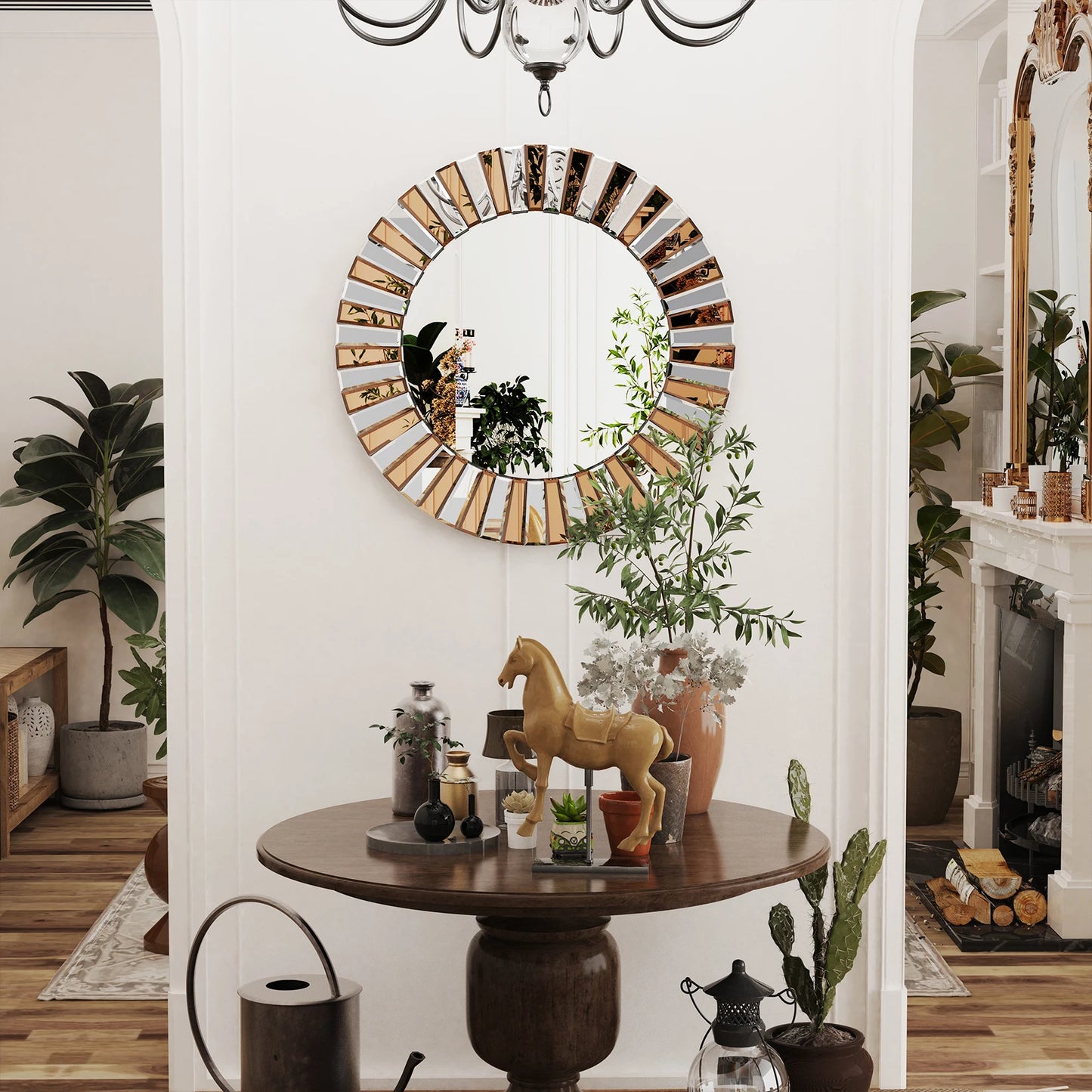 Decorative Mirrors Round Sunburst Wall Mirror Beveled Edge