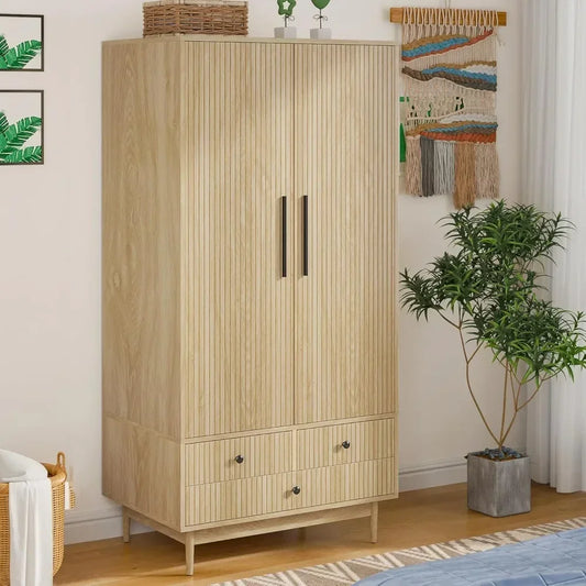 Wardrobe Armoire Wardrobe Closet with 2 Fluted Doors,64.96"e