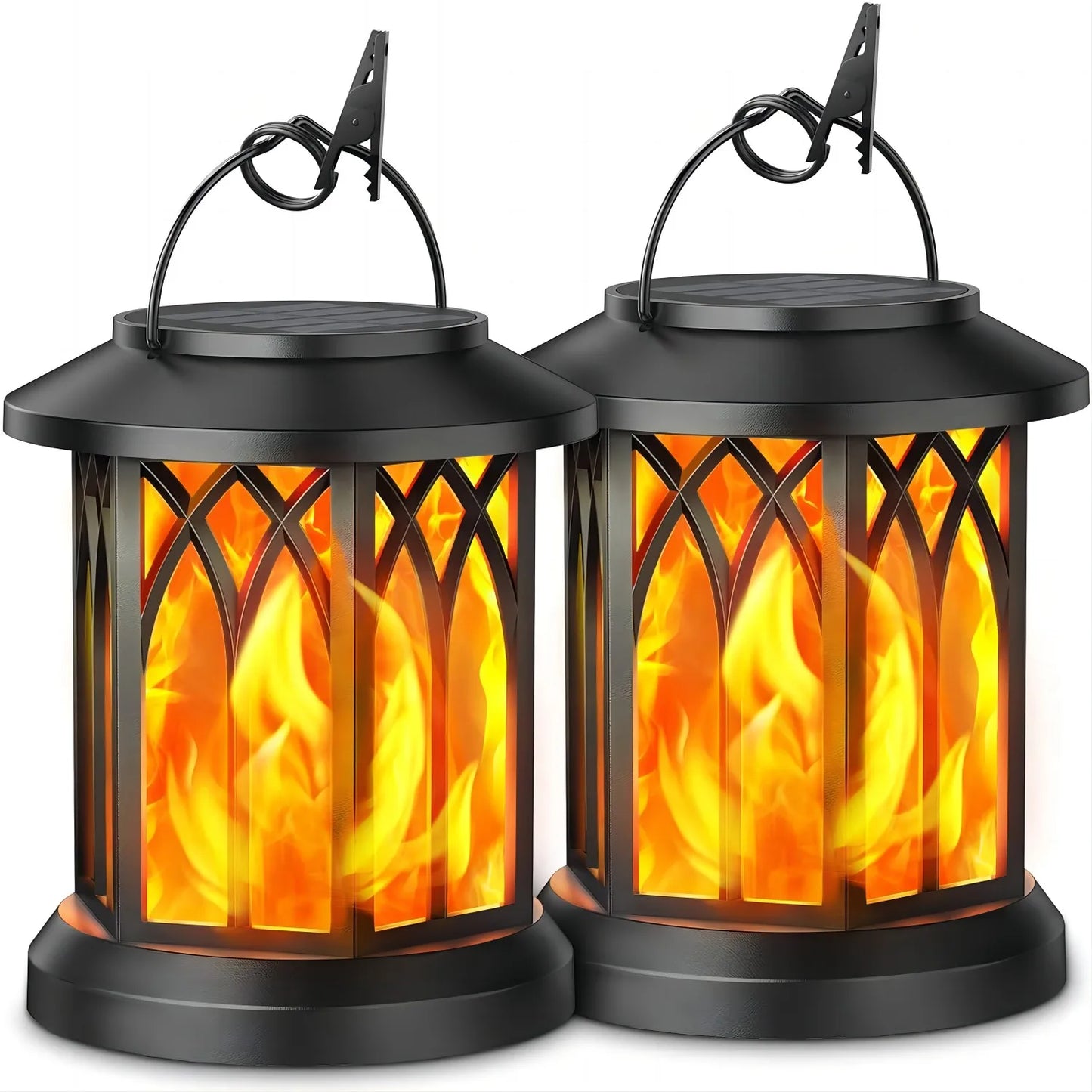 2 Pack Upgraded Flickering Flame Solar Lanterns Lights