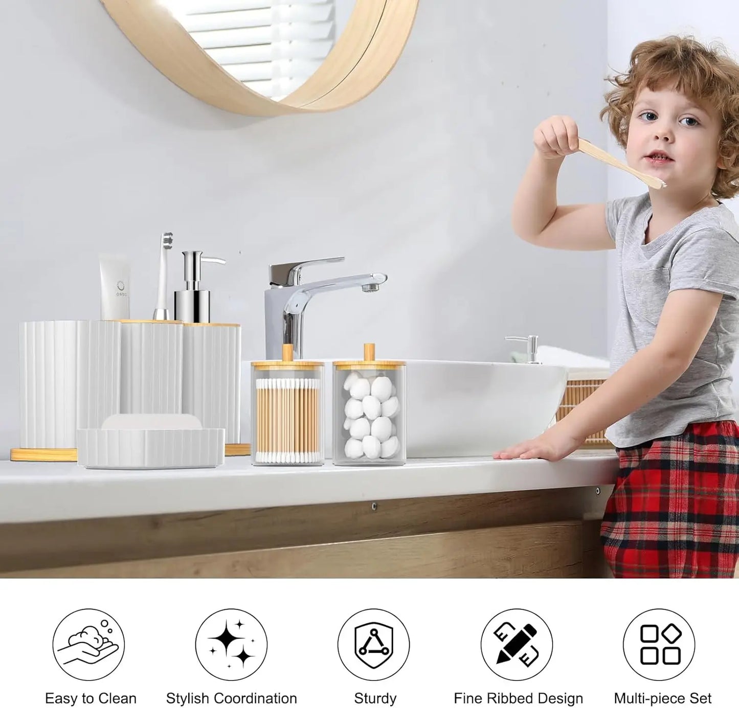 24PCS Bathroom Accessories Set with Shower Curtain Rugs Trash Can Toilet Brush Holder and Soap Dispenser Stylish and Functional Bath Decor