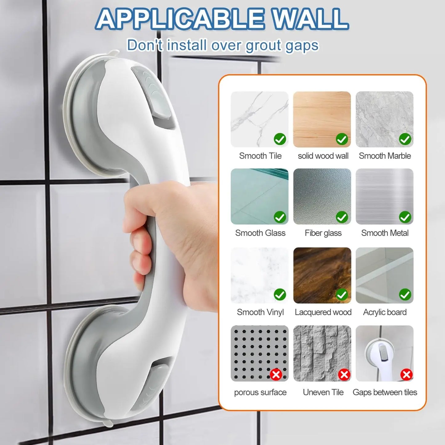 1 to 2 Pieces Shower Handle Grab Bars for Bathtubs and Showers Suction Bar Handles for Elderly Seniors Safety Bathroom Grip