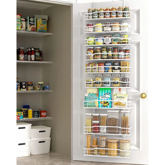 White 9 Tier Over The Door Pantry Organizer Metal Hanging Spice Rack Shelves Storage Solution for Home