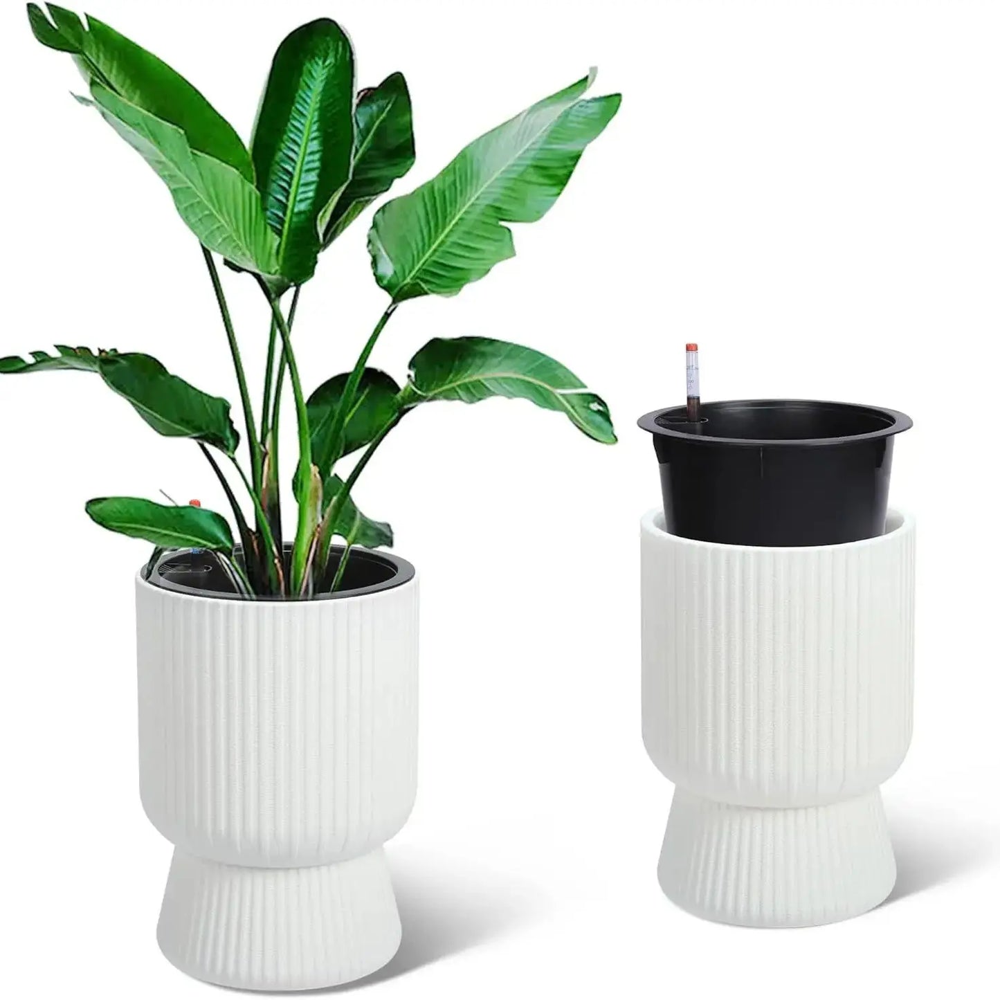 14 Inch Self Watering Plant Pots Set of 2 with Drainage Holes Tall Planters for Indoor Plants and Flowers