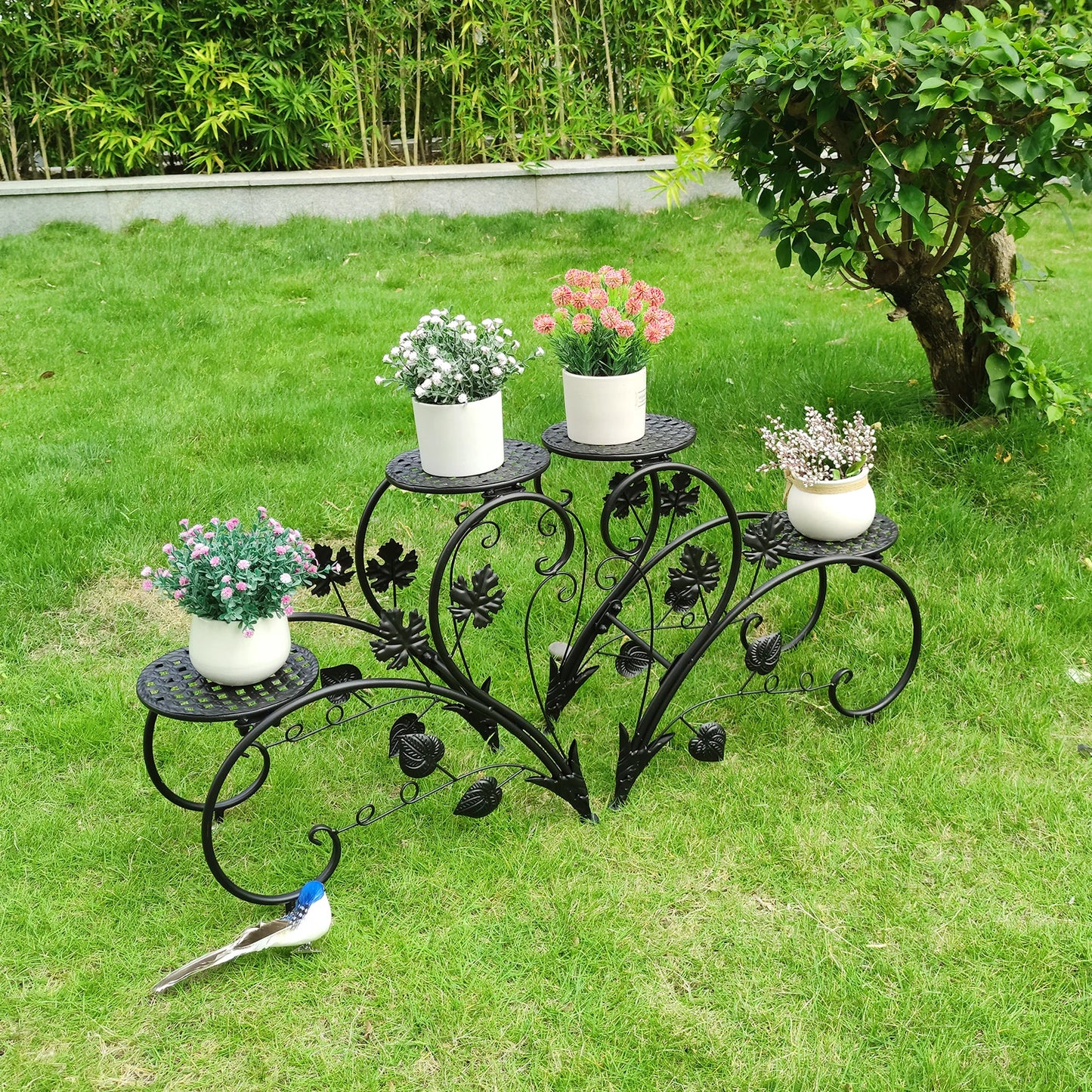 2PCS Rustproof Metal Plant Stand 4 Tier Potted Flower Display Rack Shelf for Garden Balcony Office White Black