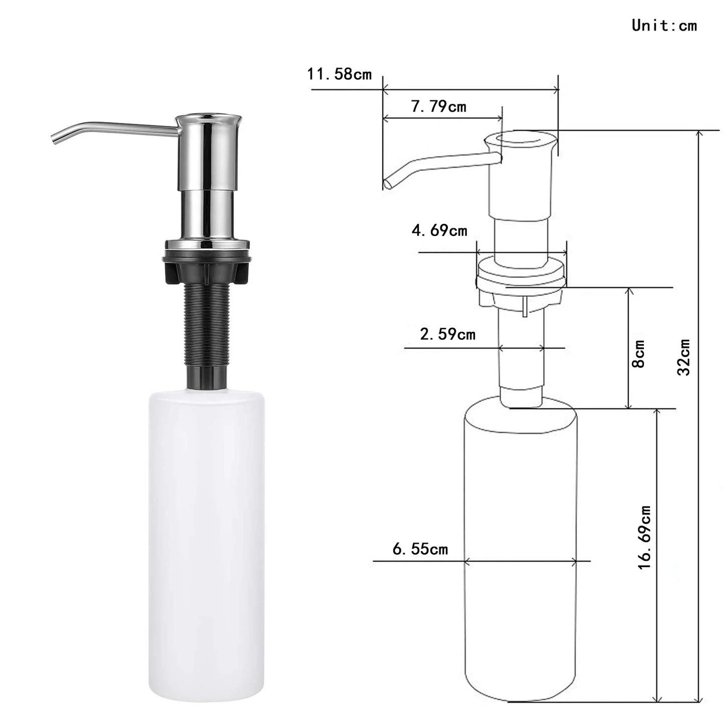 Samodra Liquid Soap Dispenser 500ml Stainless Steel Pump for Kitchen Sink Chrome Brushed Nickel